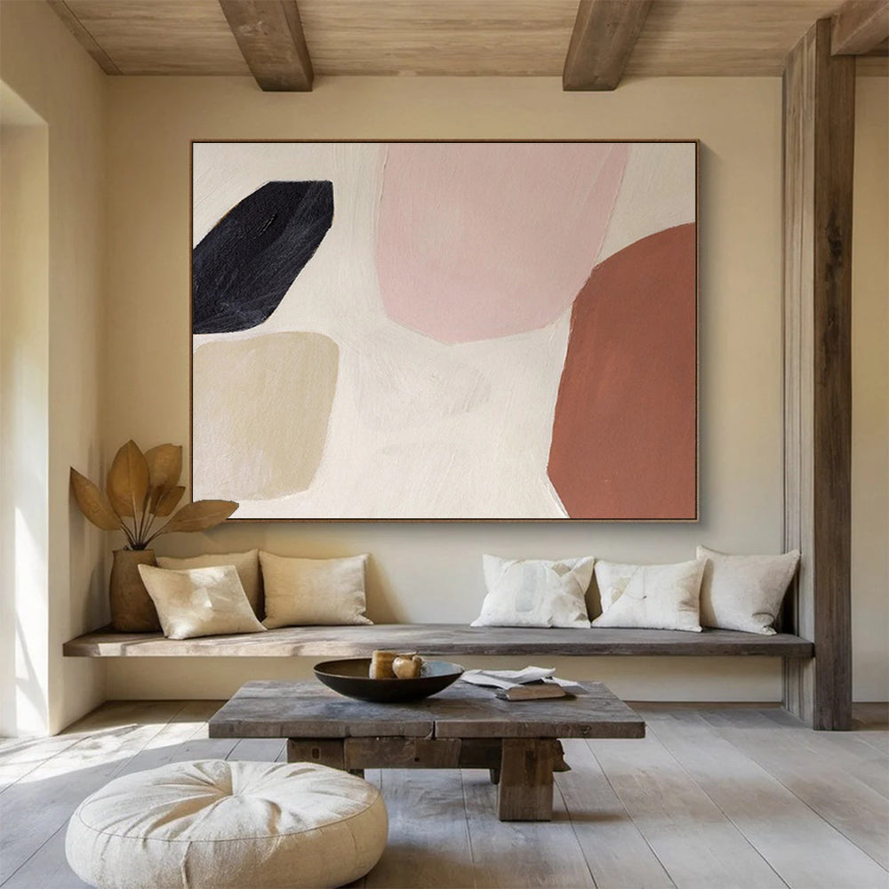 Muted Urban Abstract in Gray, Pink, and Teal, Minimalist Cityscape Painting On Canvas DKH578
