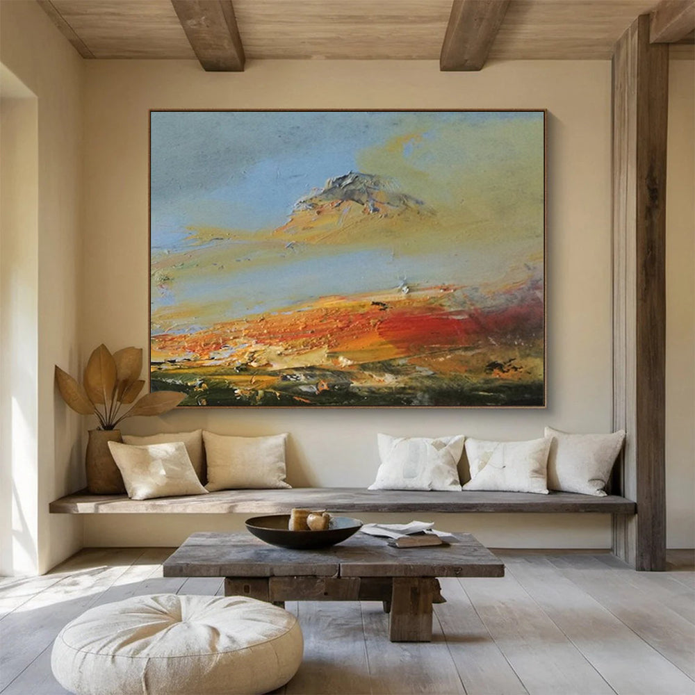 “Colorful, Textured Landscape ‘Vibrant Mountain Sunset’” - Impasto Landscape Painting On Canvas DLZ039
