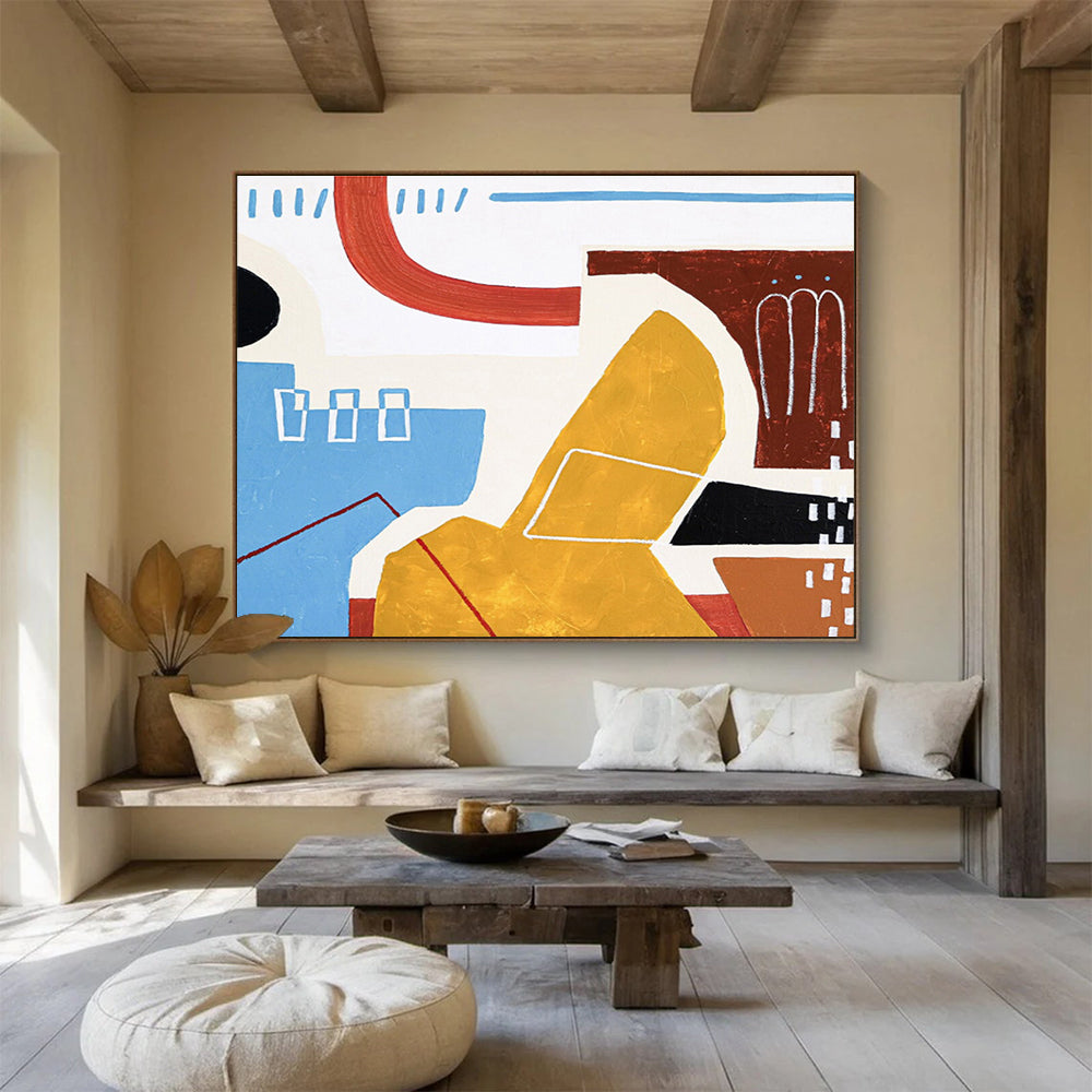 “Geometric Color Block Play” Abstract Acrylic Painting On Canvas DKH566