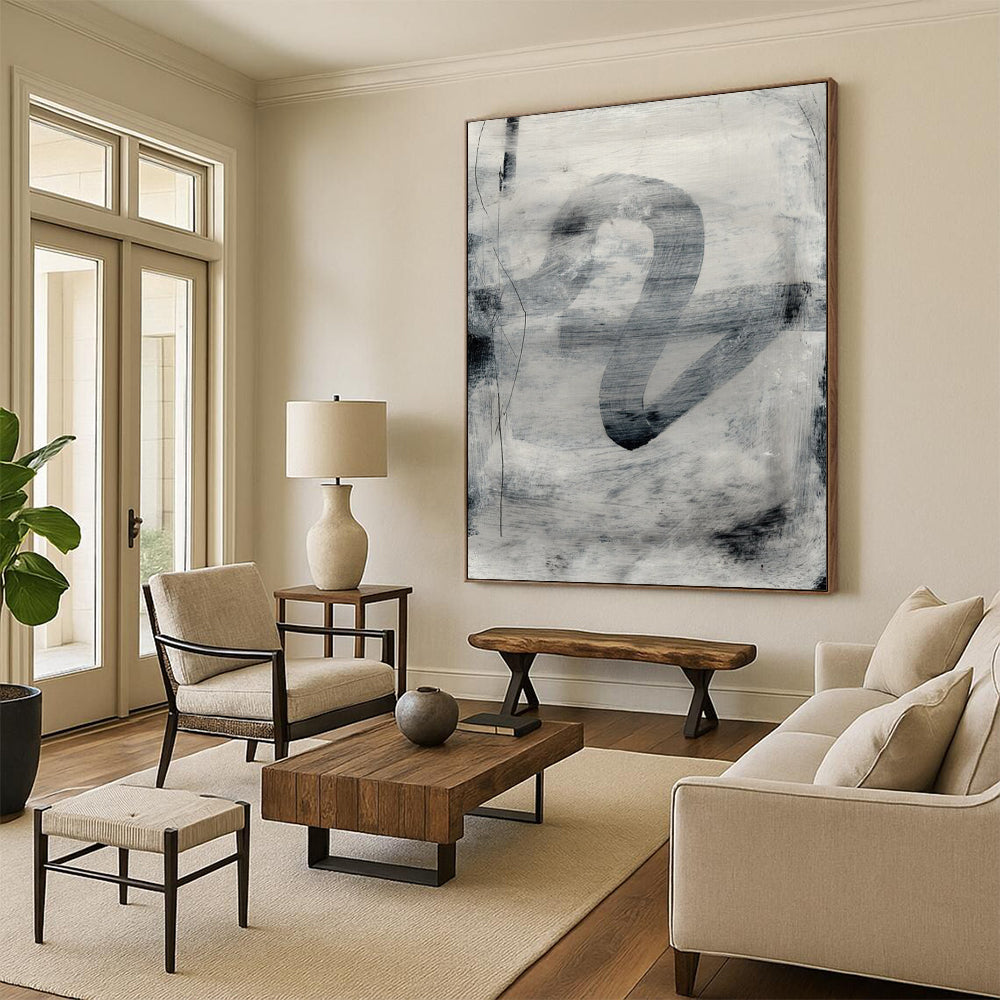 “Monochrome Gray Abstract Swirl” - Minimalist Abstract Painting On Canvas DTP189
