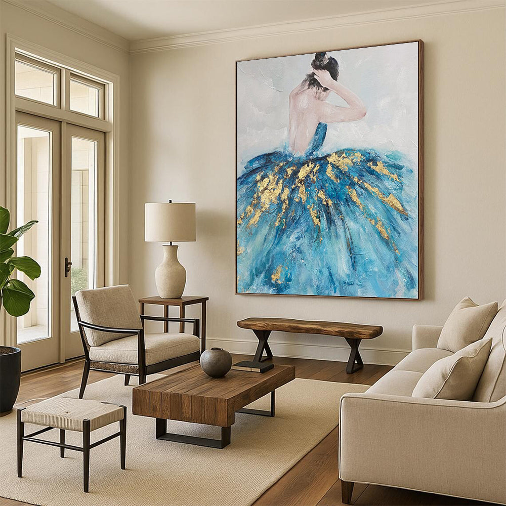 Ballerina in Blue and Gold - Portrait Painting On Canvas DKH1414