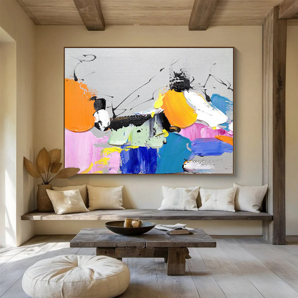 “Colorful Abstract Burst” - Multicolor Expressionist Abstract Painting On Canvas DLZ267