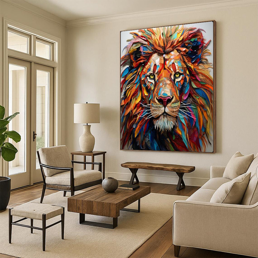 “Colorful Collage - Style Lion” – Mixed - Media Animal Artwork On Canvas CT2136