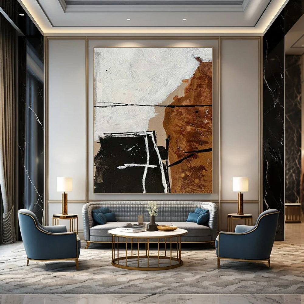“Brown, Black, White Geometric Abstract” – Geometric Abstract Painting CT1126