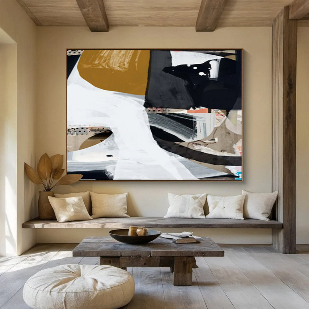 “Abstract Collage of Shapes and Colors” Modernist Mixed - media Painting On Canvas DLZ127