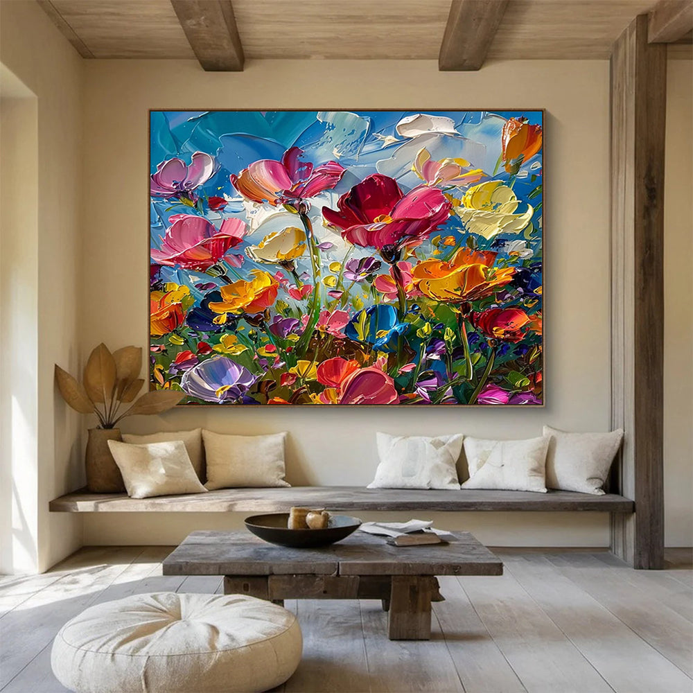 “Vibrant Impasto Flower Field” - Lively Floral Painting On Canvas DKH794