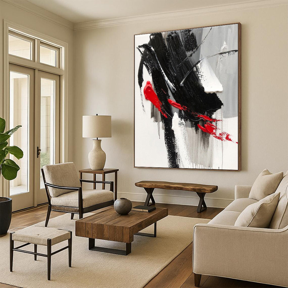 “Black - Red - Gray Bold Textures” ,Abstract Acrylic Painting CT0787