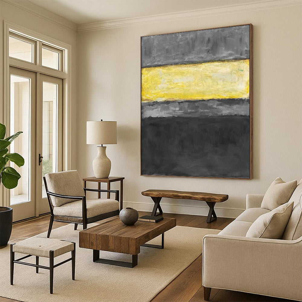 “Gray & Yellow Horizontal Stripes” - Abstract Color - Field Painting On Canvas DKH1625