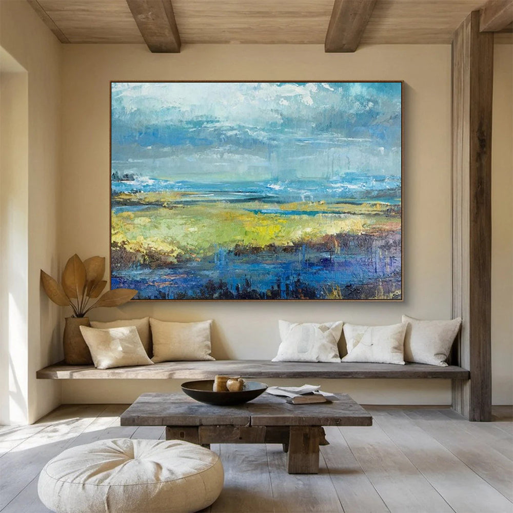 Abstract Coastal Landscape in Blue and Green Painting On Canvas DKH190