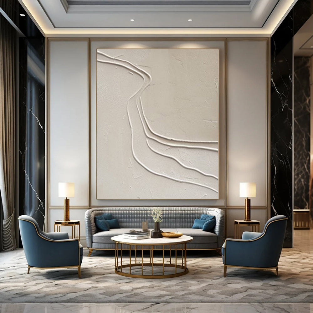 “Textured Beige Wavy Lines” – Minimalist Textured Painting CT1094