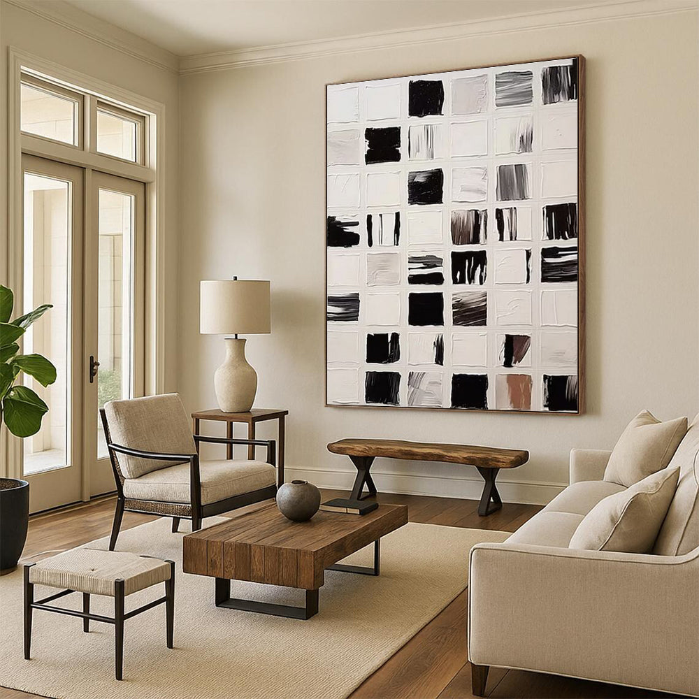 “Black - White Grid Strokes”,Abstract Expressionist Style CT0676