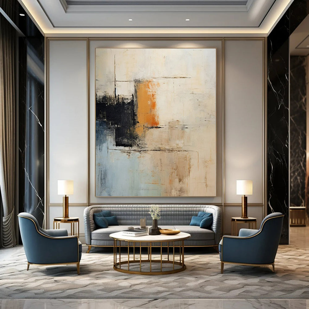 Neutral Tones with Orange Accent - Abstract Minimalist Acrylic On Canvas CT1336