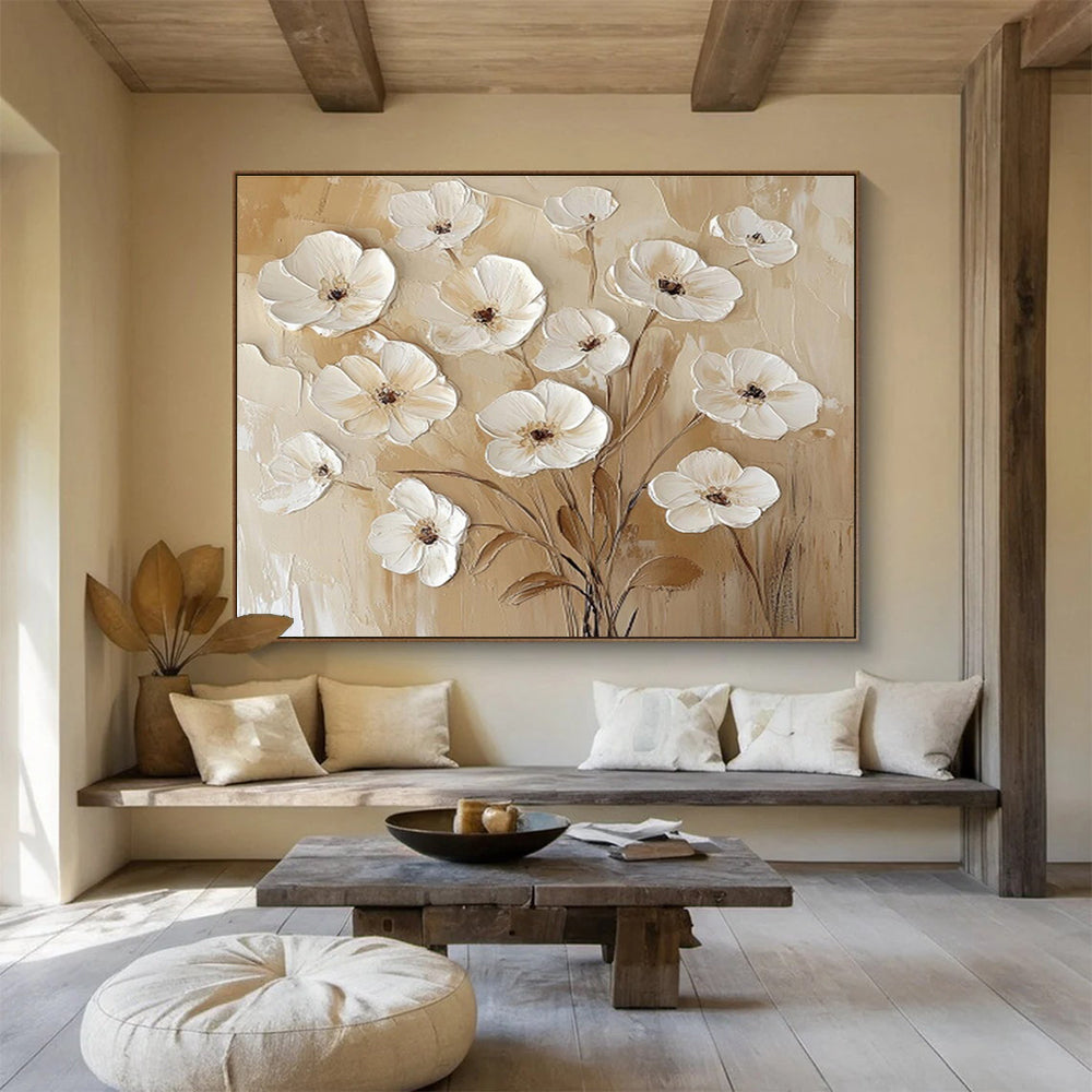Textured Floral Relief Painting On Canvas DKH309