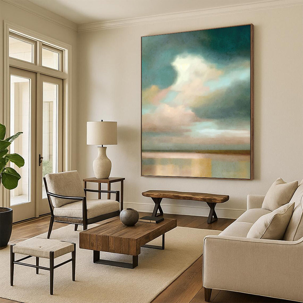 Soft Sky and Water Gradient - Minimalist Landscape Painting On Canvas DKH1357