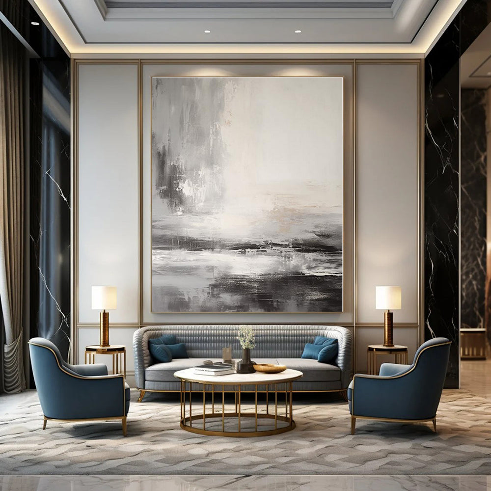 Grey - White - Black Flowing Landscape - Abstract Landscape Acrylic Painting CT1377