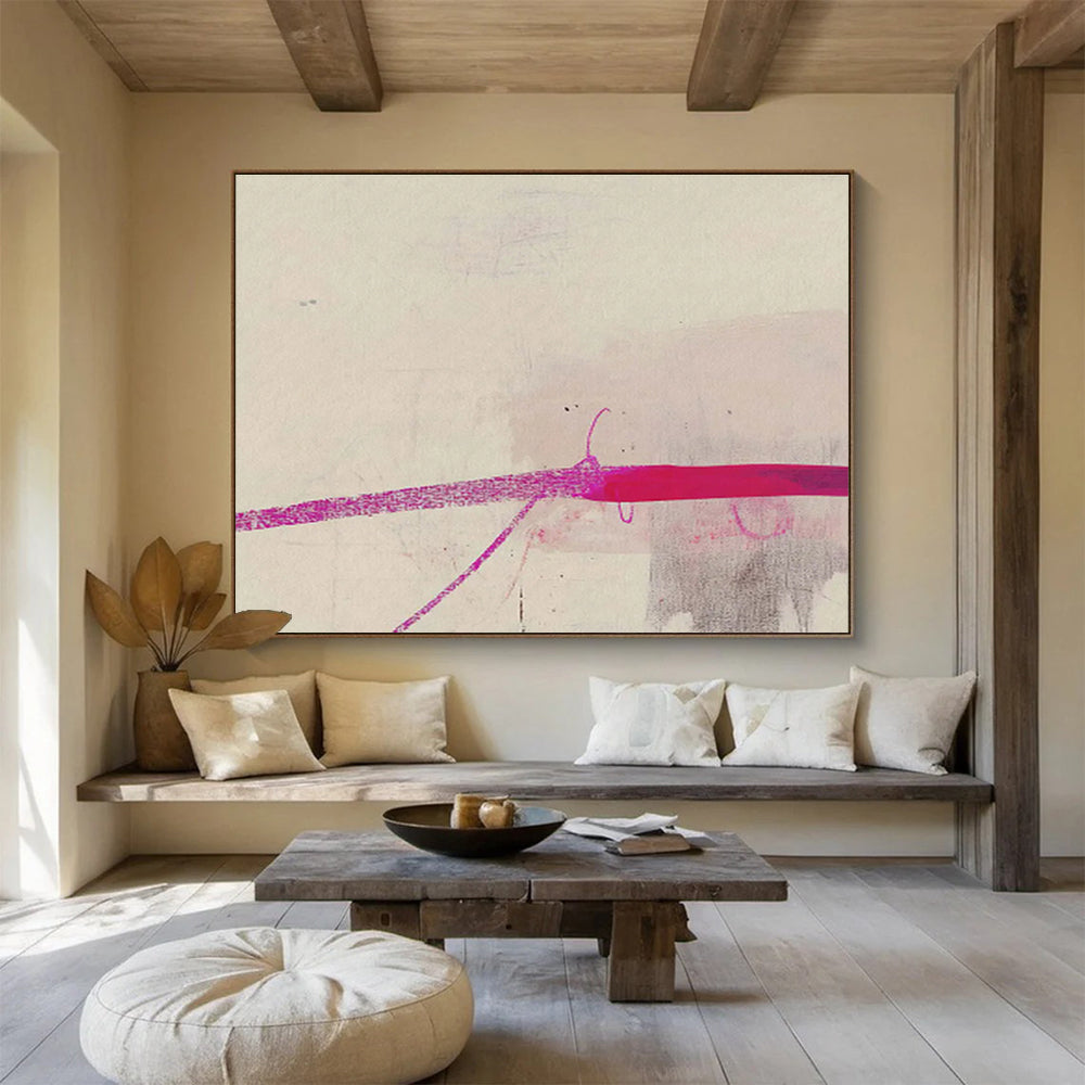 Minimalist Pink Line Abstract Painting On Canvas DKH279
