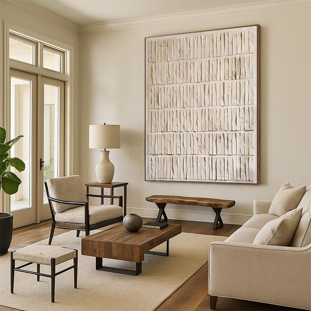 “Textured Neutral Grid Abstract” - Abstract Painting On Canvas CT2359