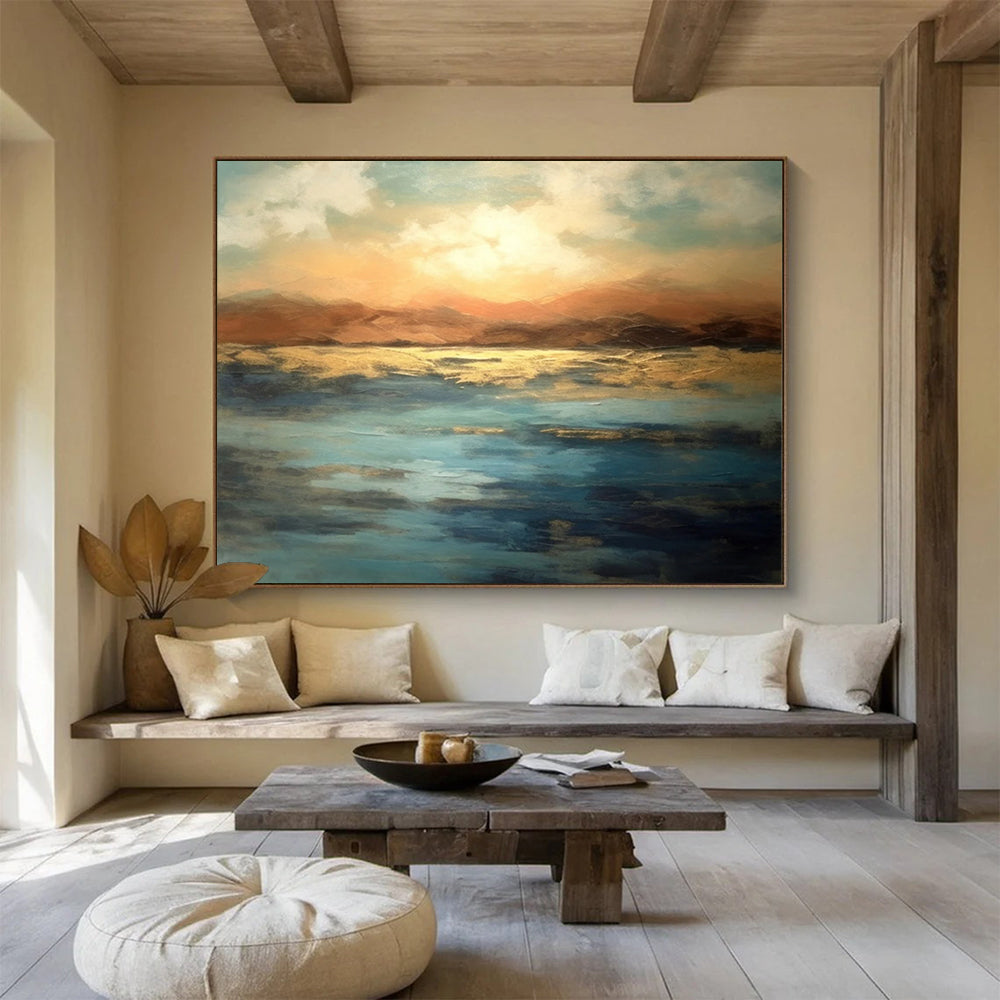 “Sunset - Colored Lake And Mountains” Abstract Landscape Painting On Canvas DLZ055