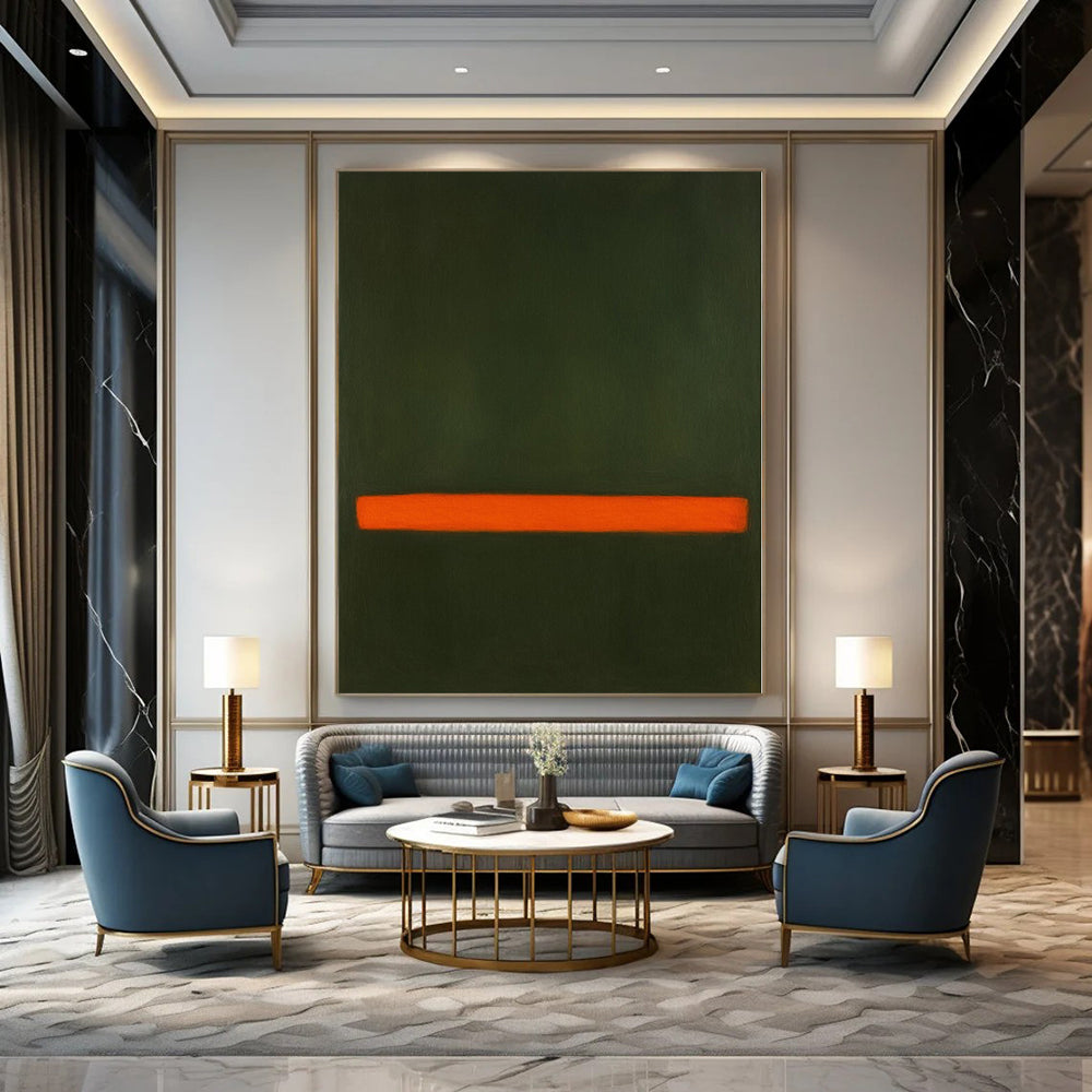 “Green - Orange Line” – Minimalist Color Field Painting CT1191