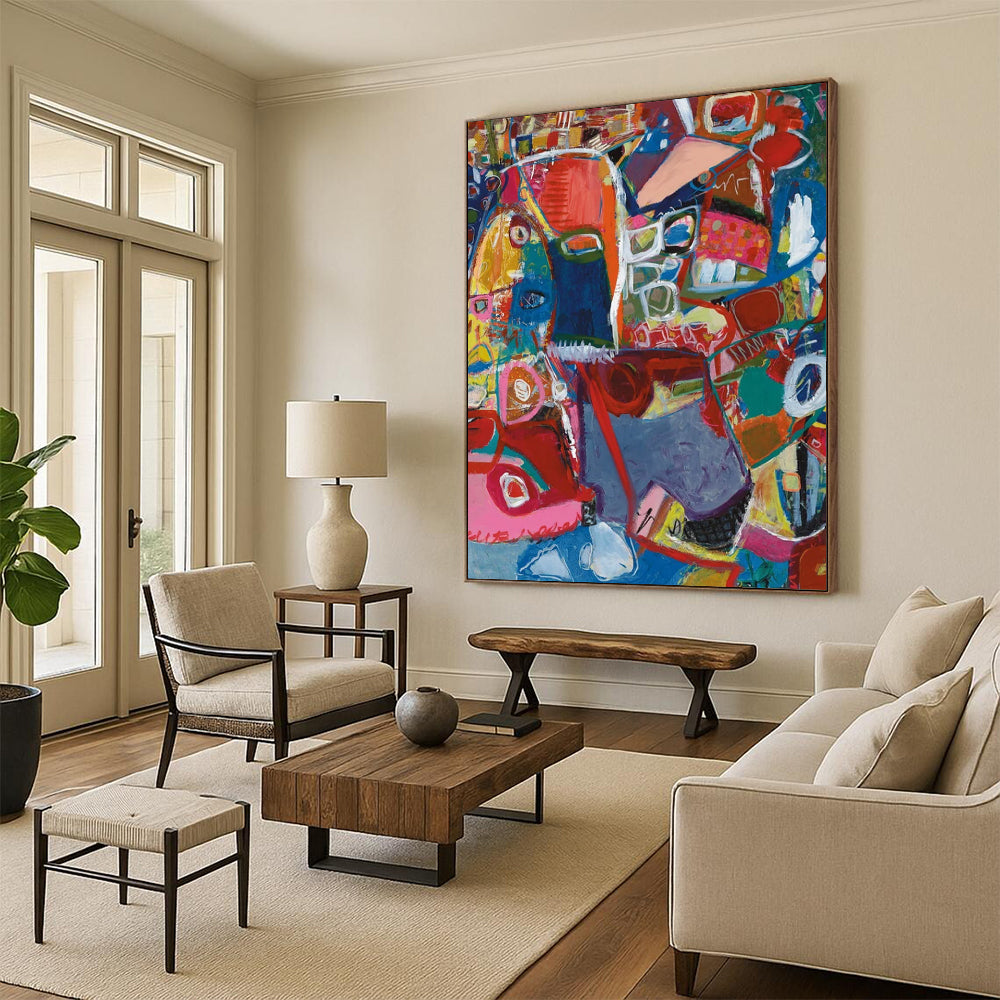 “Colorful Abstract Tapestry” - Multicolor, Interconnected Shapes Painting On Canvas DTP297