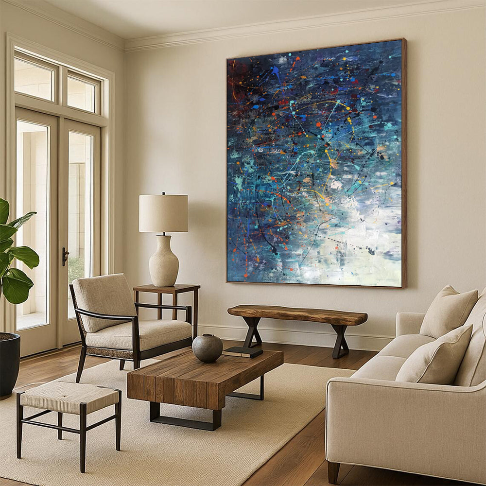 “Dynamic Color Splash” - Blue, Orange, Yellow, White Abstract Painting On Canvas DTP246