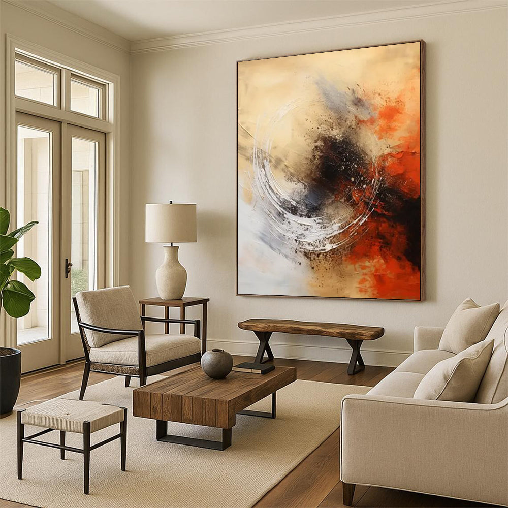 “Beige - Orange Abstract Swirls” - Abstract Expressionist Painting On Canvas DTP121