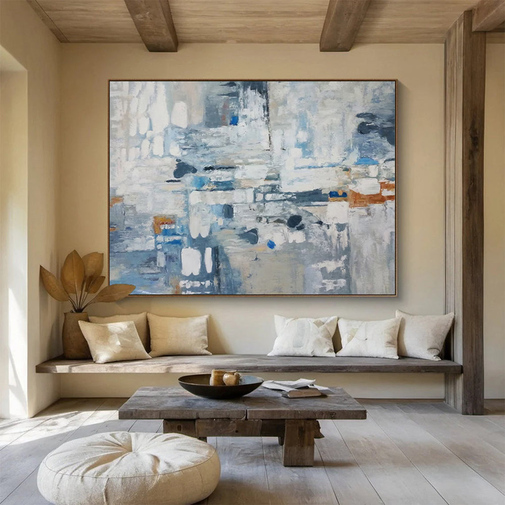 “Blue, Gray, Abstract ‘Urban Mosaic’” - Abstract Cityscape Painting On Canvas DLZ018