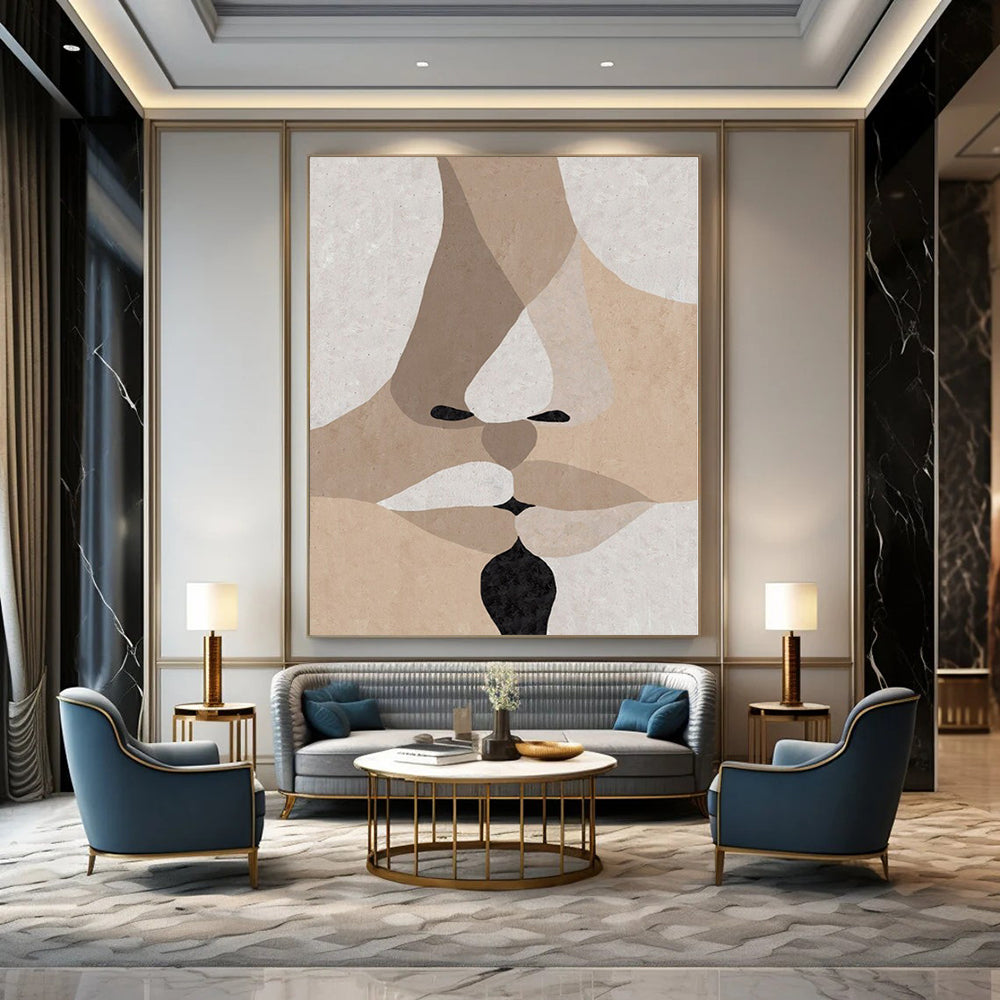 “Beige - Brown - Black Abstract Faces” – Geometric Portrait Art CT1157