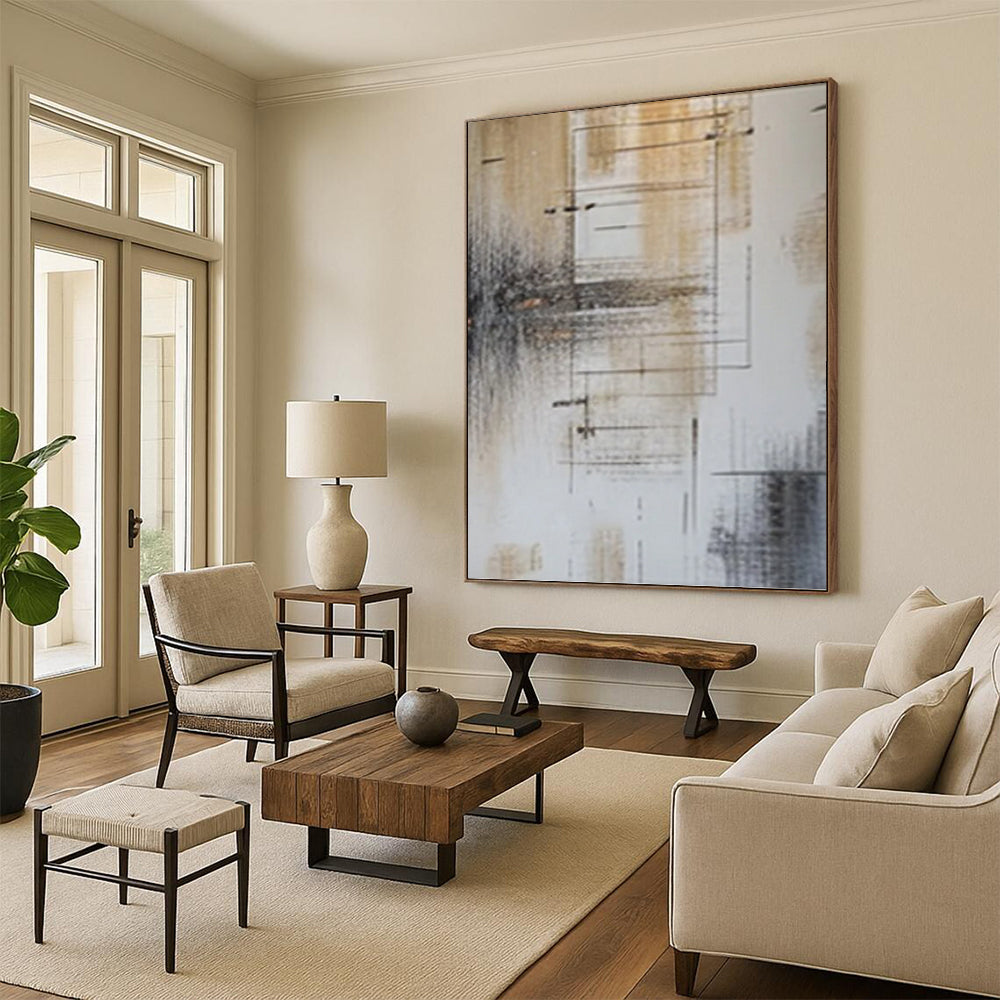 “Brown, Gray & Black Line - Driven Abstract” Painting On Canvas DKH0979