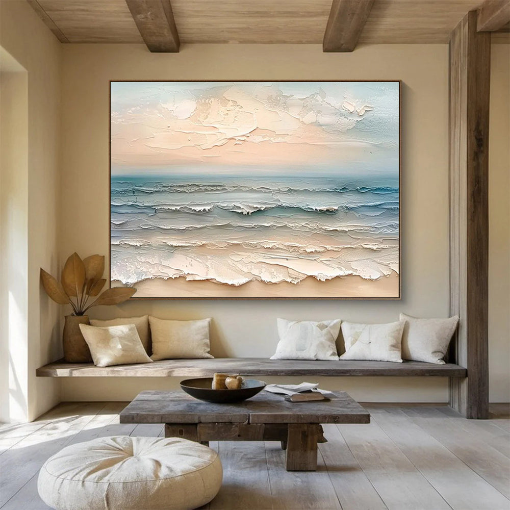 “Textured Pastel Sea and Sky” - 3D - Like Seascape Painting On Canvas DKH795