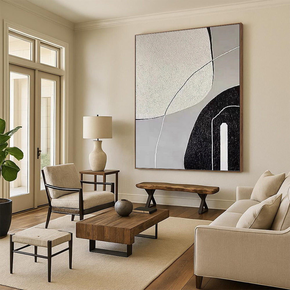 Gray Tones with Textured Shapes Painting On Canvas DKH1139