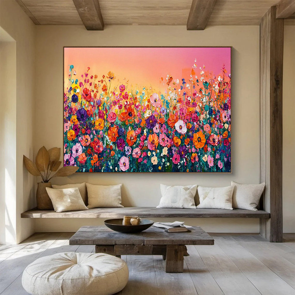 Vibrant Flower Field at Sunset Painting On Canvas DKH680