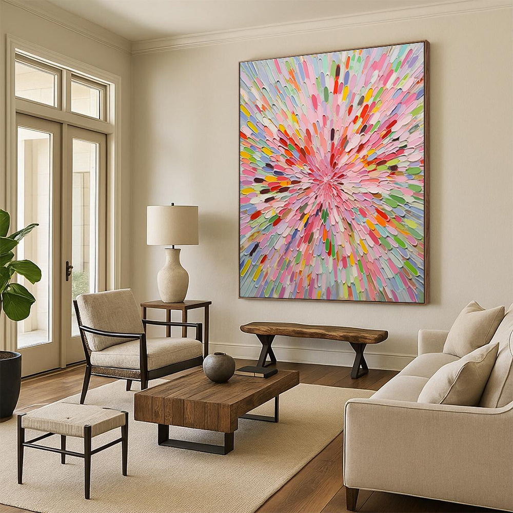 “Colorful Petals, Radial Arrangement” - “Blossom Burst”,Abstract Floral - Inspired Mixed - Media Art CT0693