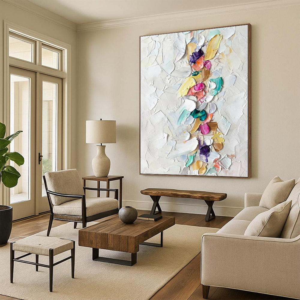 “Colorful Impasto Strip” - Multicolor Textured Painting On Canvas DKH0974
