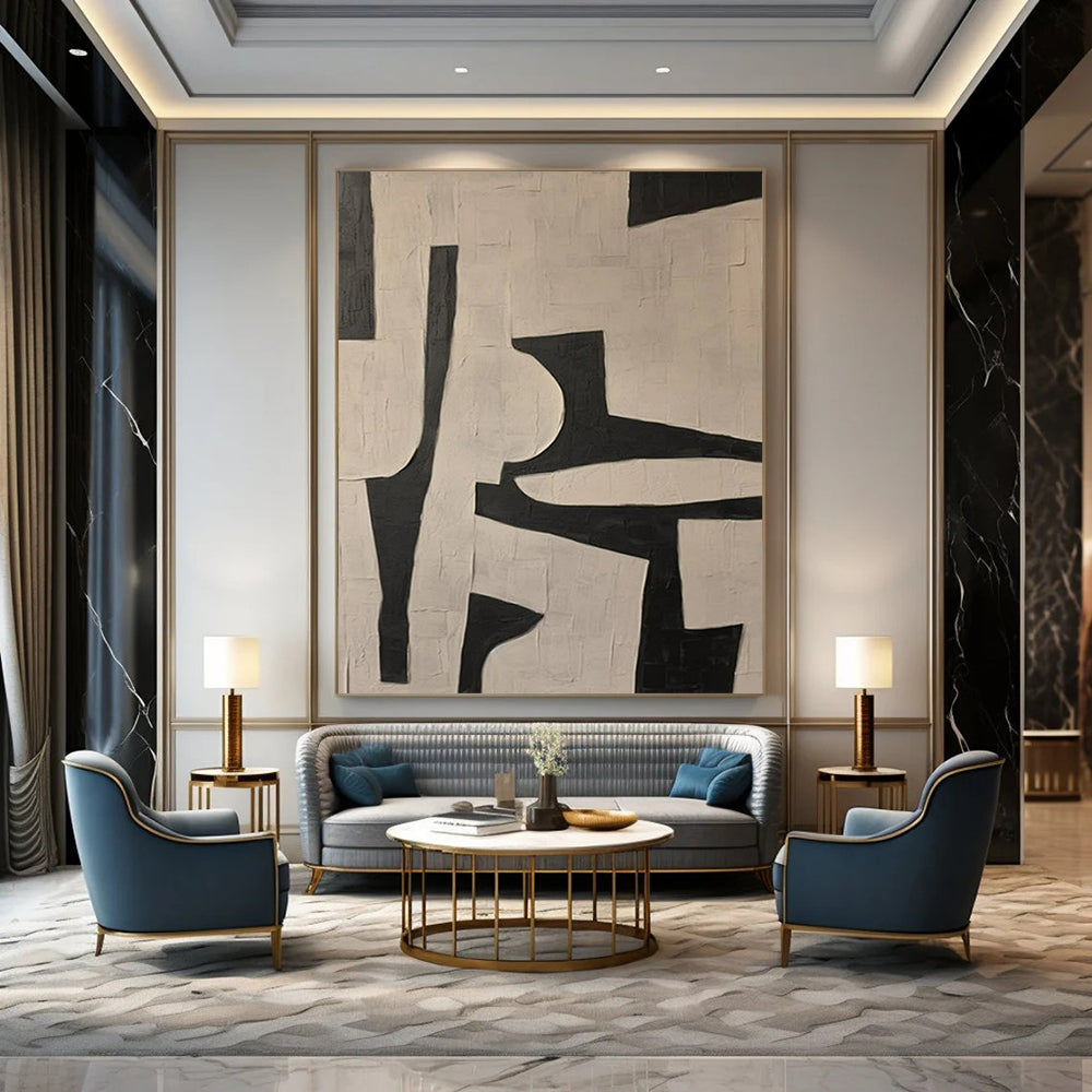 “Black - White Geometric Abstract” ,Abstract Geometric Acrylic Art CT0945