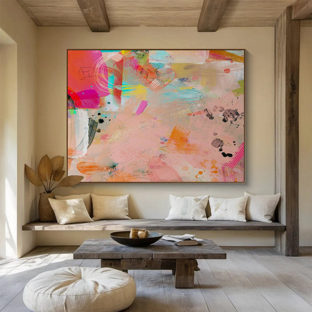 Colorful Collage - Style Abstract “Vibrant Collage Carnival” Painting On Canvas DKH079