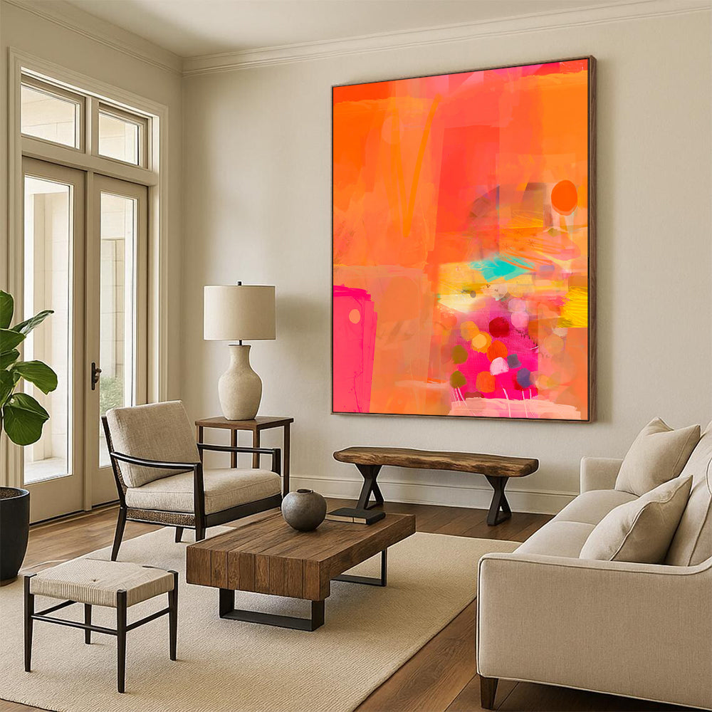 “Orange and Pink Abstract Collage” - Modern Abstract Painting CT2002