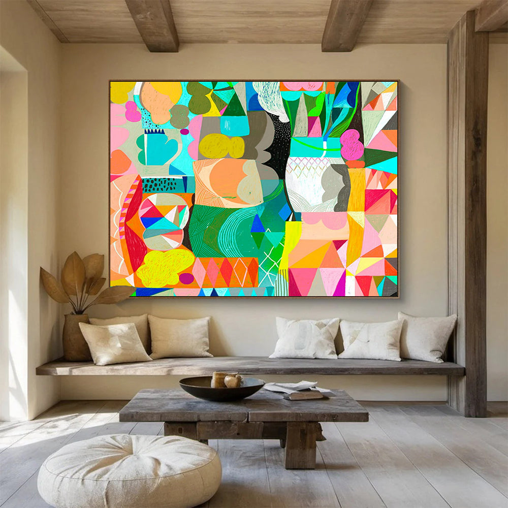 Colorful Geometric Collage - Bold Shapes and Harmonious Hues Painting On Canvas DKH065