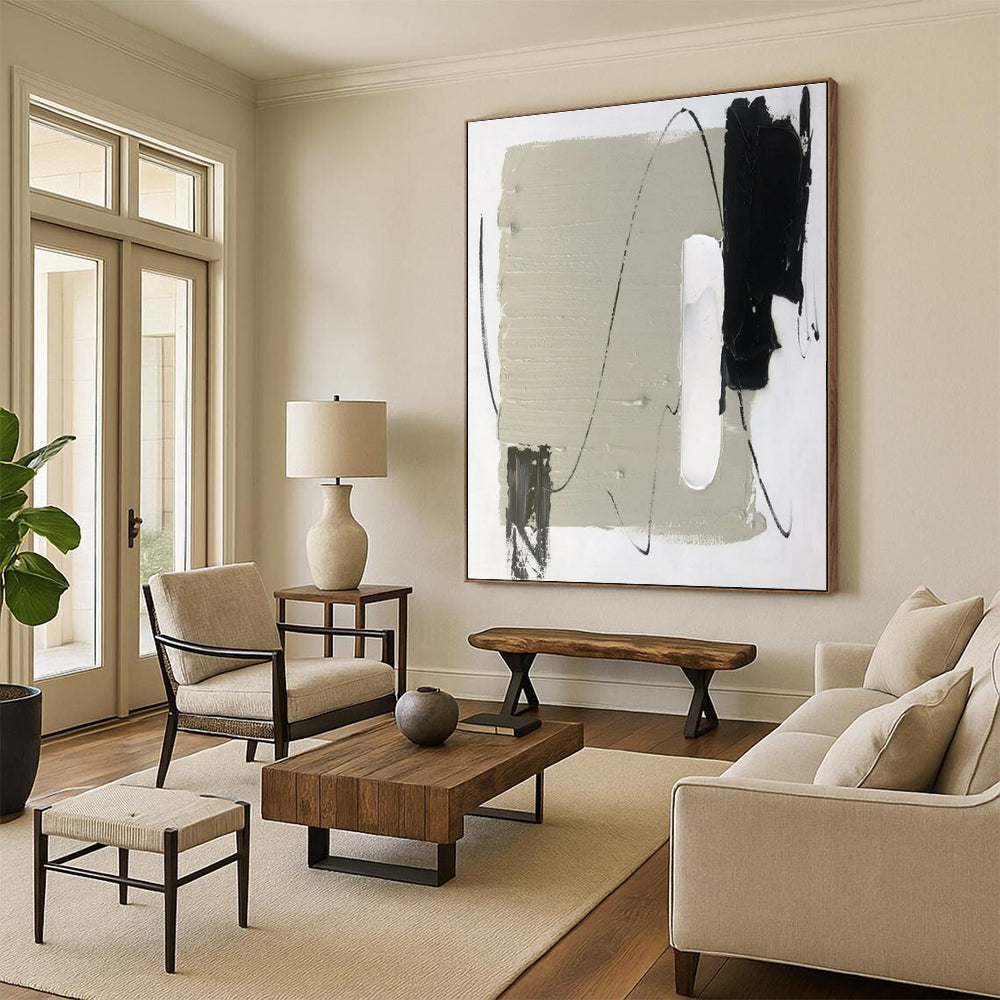 “Gray - Black - White Minimalist Forms” ,Abstract Acrylic Painting CT0800