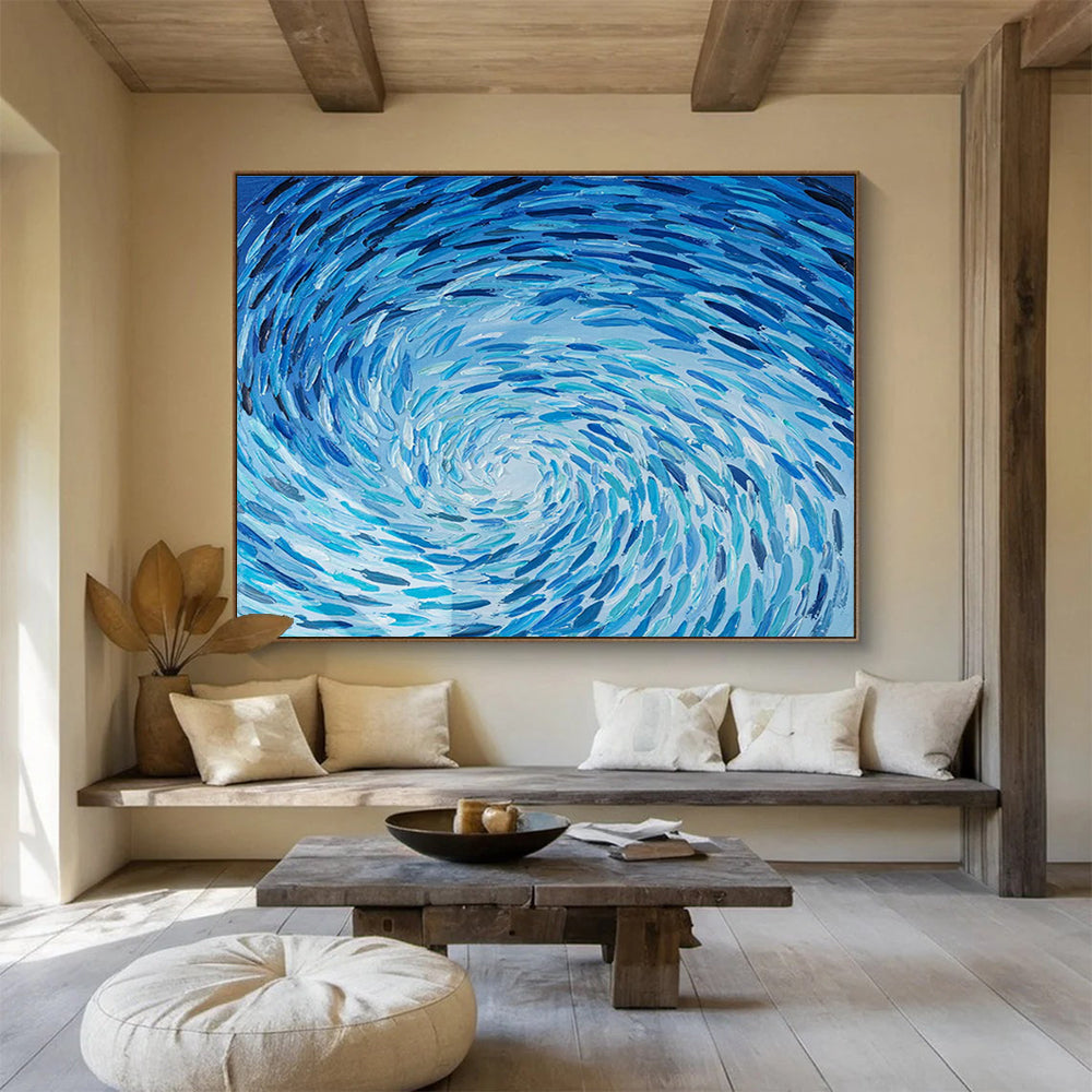 “Swirling Blue Vortex” - Dynamic Abstract Painting On Canvas DKH789