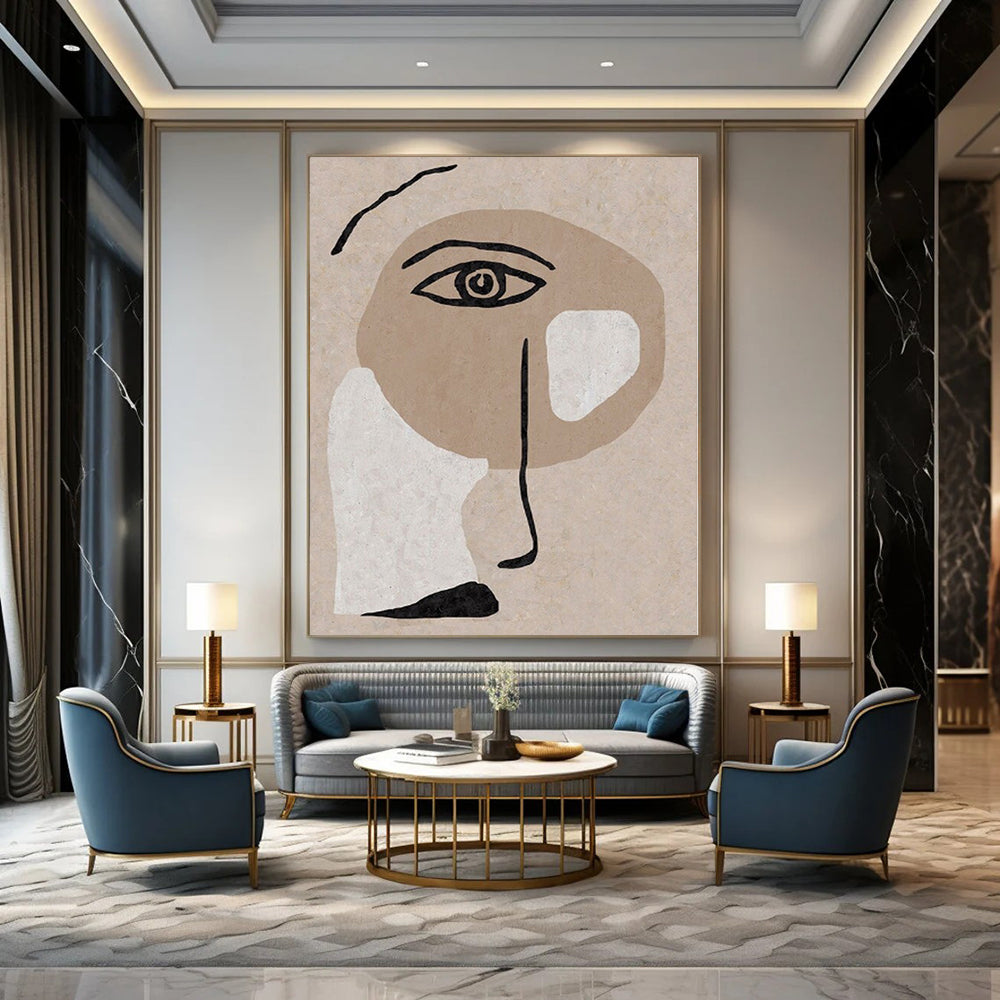 “Beige - Brown - Black Abstract Face” – Minimalist Portrait Art CT1144