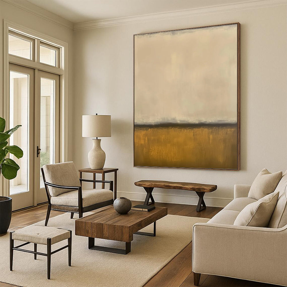Beige & Gold Divide - Minimalist Abstract Painting On Canvas DKH1238
