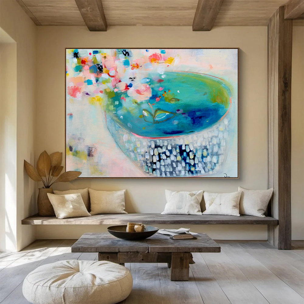 Colorful Floral Bowl - Vibrant Hues and Playful Patterns Painting On Canvas DKH062