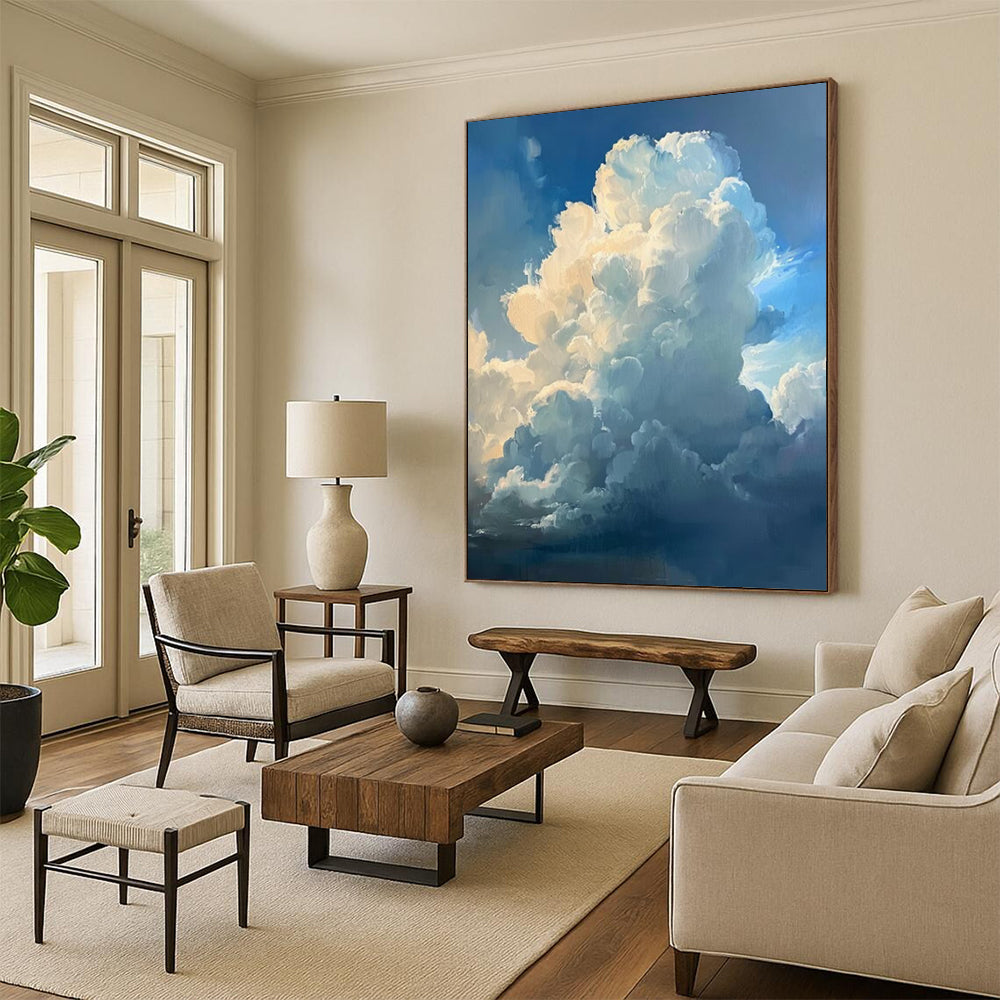 “Fluffy Clouds in Blue Sky” - Realist Impressionist Painting On Canvas DTP006