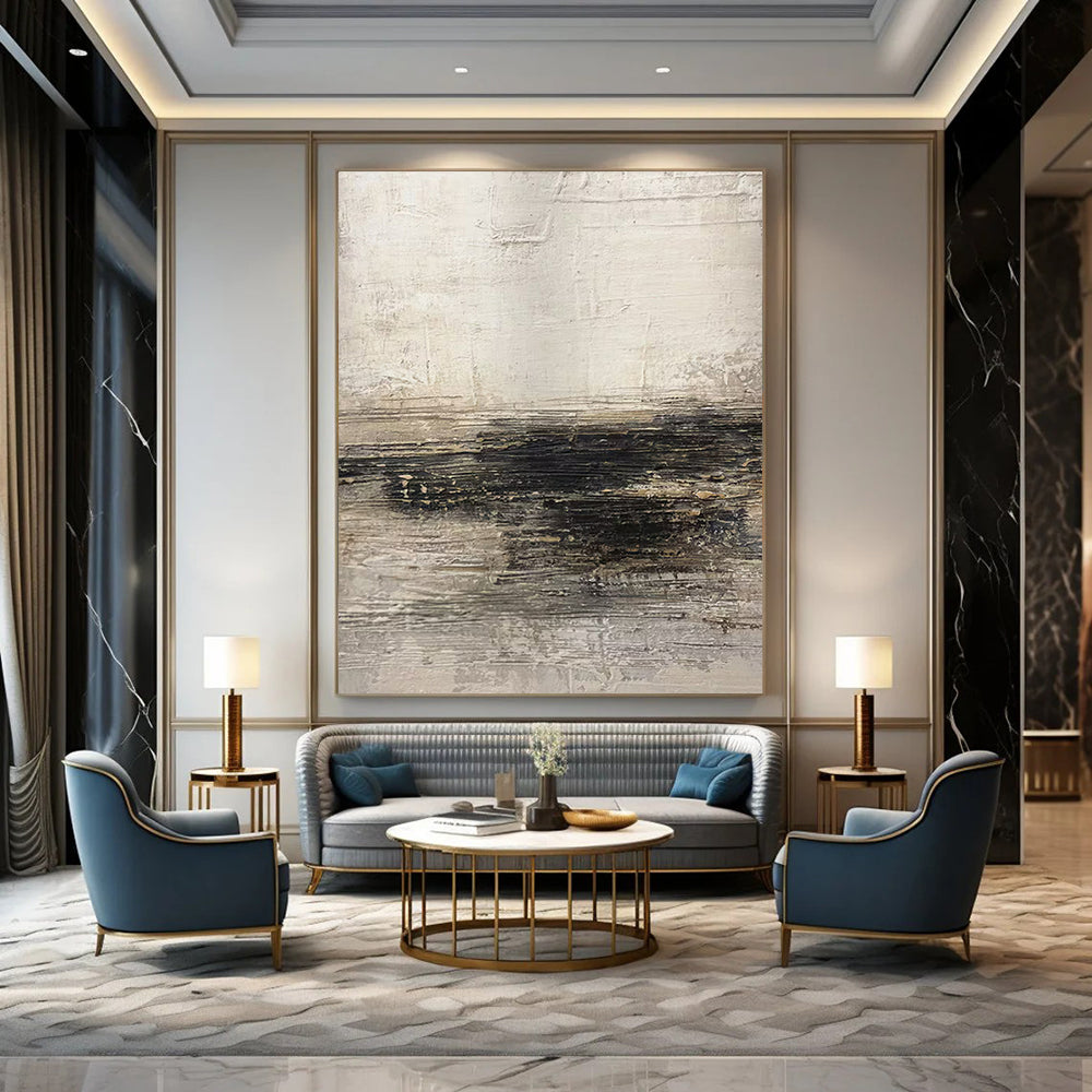 “Light Gray - Black Textured Horizons” – Abstract Textured Art CT0986