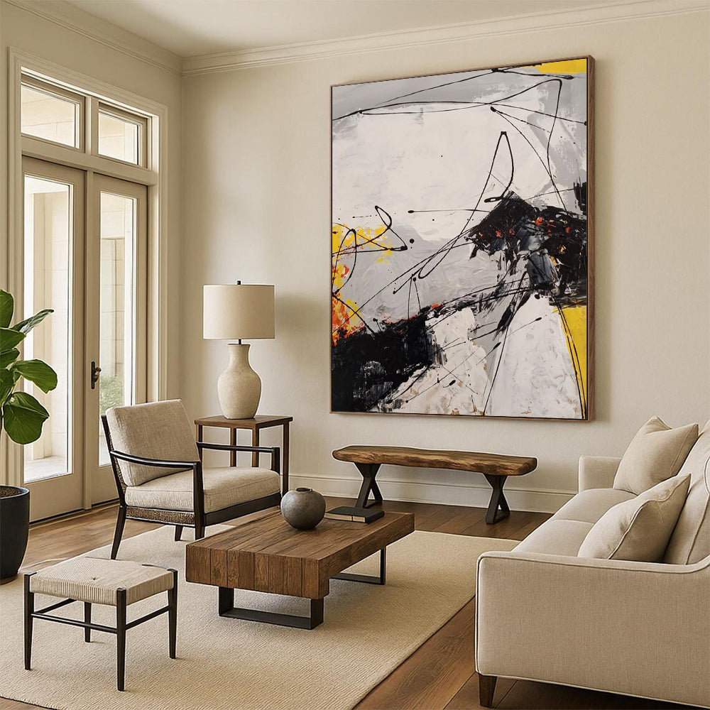 “Dynamic Black - White - Color Abstraction” - Abstract Expressionist Painting On Canvas DTP054