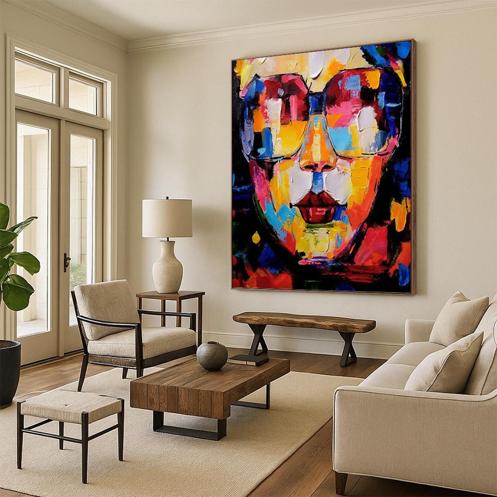 “Colorful Cubist Face” - Vibrant Cubist Portrait On Canvas DKH1652