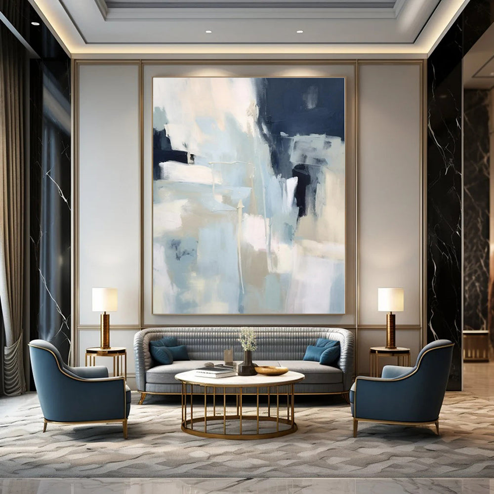 Soft Blue & Navy Abstraction - Abstract Expressionist Acrylic On Canvas CT1334