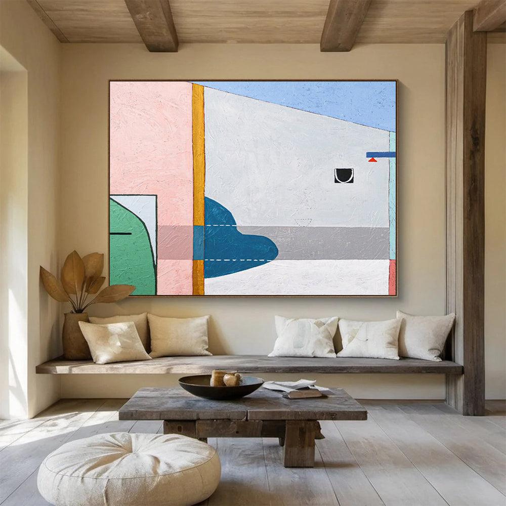 “Pink - Teal Geometric Play” Abstract Acrylic Painting On Canvas DKH548