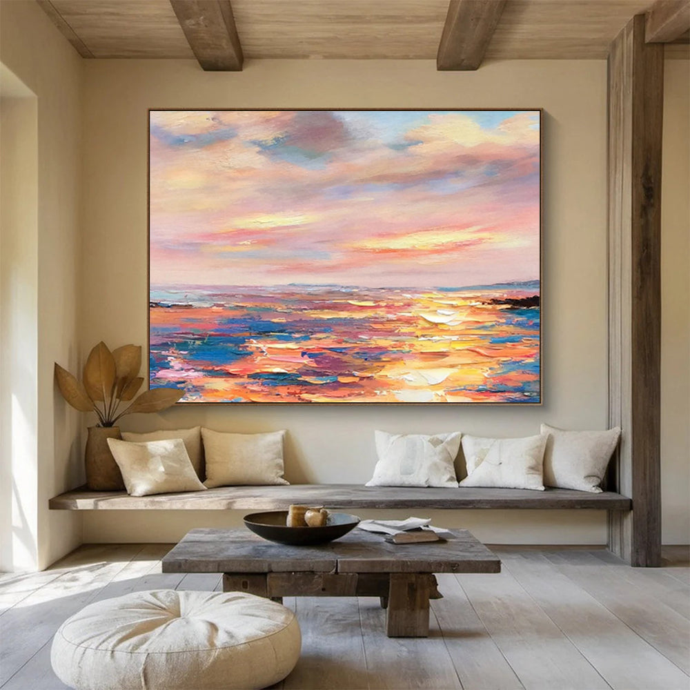 Colorful Sunset and Ocean “Vibrant Dusk Horizons” Painting On Canvas DKH112